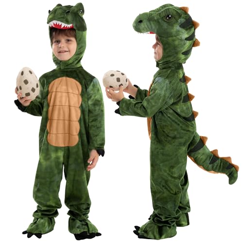 Spooktacular Creations Kindergrün realistischer T-Rex-Kostüm Dinosaurier-Jumpsuit mit Spielzeugei für Jungen Halloween Dress-up Party (3T (3-4 Jahre)) von Spooktacular Creations