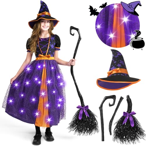 Spooktacular Creations Light Up lila Hexe Kostüm für Kleinkind Mädchen, Märchenhexe Halloween Kostüm Dress Up(Medium) von Spooktacular Creations