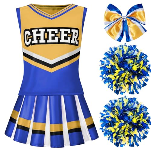 Spooktacular Creations Mädchen Blue Cheerleader Kostüm, Halloween Cute Cheer Uniform Outfit mit Accessoires für Halloween High School Cheerleader Dress Up Kostüm-S von Spooktacular Creations