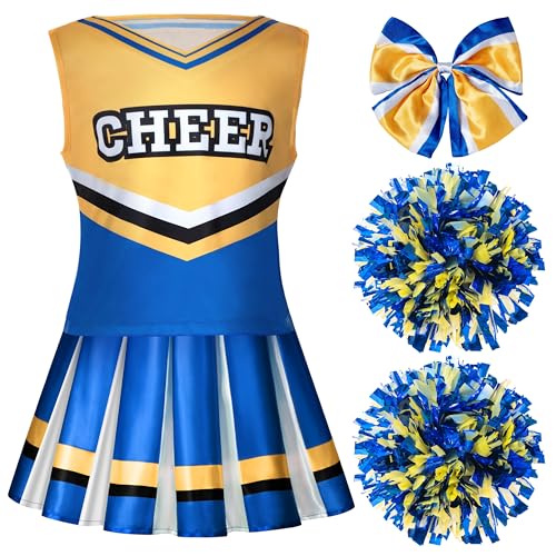 Spooktacular Creations Mädchen Blue Cheerleader Kostüm, Halloween Cute Cheer Uniform Outfit mit Accessoires für die Halloween High School Cheerleader Dress Up Kostüm-L von Spooktacular Creations