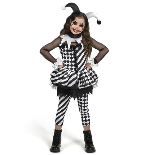 Spooktacular Creations Mädchen Clown Kostüm, böses Clownkostüm, Schwarz-Weiß-Clownkleid für Mädchen Halloween Dress Up, Rollenspiel, Cosplay-Party-L von Spooktacular Creations