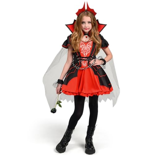 Spooktacular Creations Mädchen Vampir-Kostüm, rotes dunkler Vampirkleid für Mädchen Halloween Dress-up, Rollenspiel und Kostümpartys L (10-12 Jahre) von Spooktacular Creations