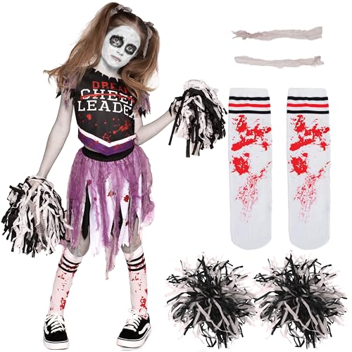 Spooktacular Creations Mädchen gruseliger blutiger Cheerleaderkostüm, schwarzes Zombie-Cheerleader-Kostüm für Halloween Dress-up-Partys-L von Spooktacular Creations