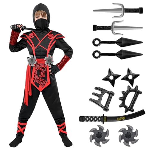 Spooktacular Creations Ninja Dragon Red Kostüm Outfit Set für Kinder Halloween Dress Up Party (Large (10-12yr)) von Spooktacular Creations