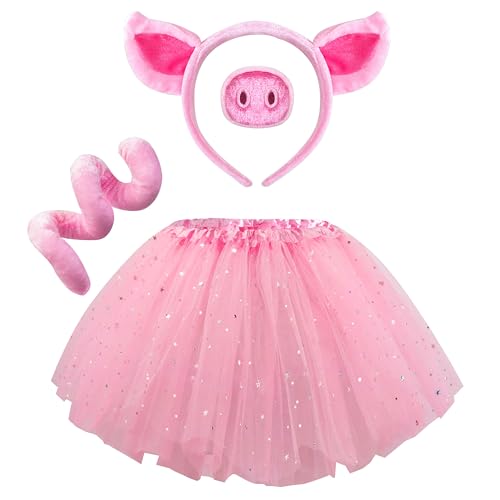 Spooktacular Creations Pink Pig Kostüm Set mit Schweineohren, Nasenschwanz, Fliege, Tutu-Rock, Halloween-Tier-Kostümzubehör für Kinder von Spooktacular Creations