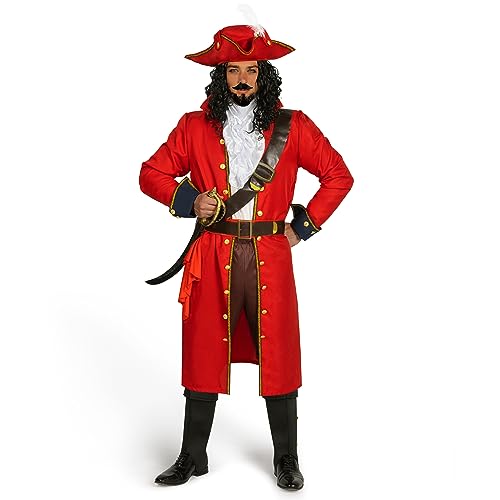 Spooktacular Creations Piraten-Kapitän-Kostüm-Set für Herren, rotes Deluxe-Kapitän-Outfit für Erwachsene, Halloween, Anziehparty, Cosplay (groß) von Spooktacular Creations