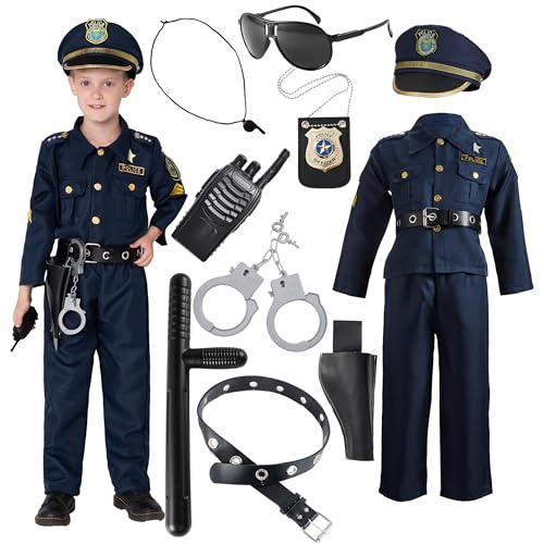 JOYIN Deluxe Polizistenkostüm und Rollenspielset für Kinder, Polizeikostüm inklusive Hemd, Hose, Hut, Gürtel, Handschellen und Holster -Polizeianzug Halloween, Cosplay-Groß (10–12 Jahre) von JOYIN