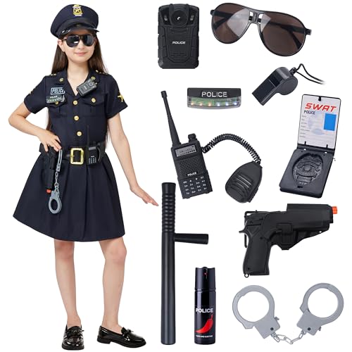 Spooktacular Creations Polizei Kostüm Kinder Polizistin Kostüm Mädchen Cop Kostüm Outfit Set für Halloween Dress Up Party, Rollenspiel, Karneval Cosplay, Mottoparty (X-Large,12-14yrs) von Spooktacular Creations