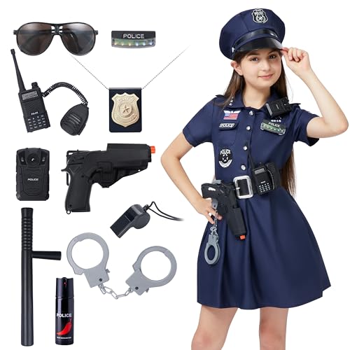 Spooktacular Creations Polizei Kostüm Kinder Polizeibeamter Polizistin Kostüm für Mädchen, Polizei Uniform Cooler dunkler Stil für Kinder Halloween Karneval Dress Up (Mittel,8–10 Jahre) von Spooktacular Creations