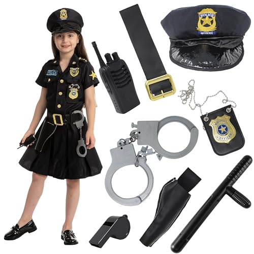 Spooktacular Creations Polizei Kostüm Kinder Polizistin Kostüm Mädchen Cop Kostüm Outfit Set für Halloween Dress Up Party, Rollenspiel, Karneval Cosplay, Mottoparty(Medium 8-10 Jahre) von Spooktacular Creations