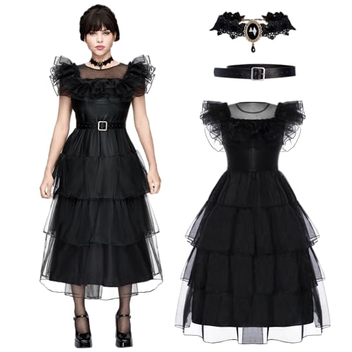 Spooktacular Creations Schwarzes Damen-Ballkleid-Kostüm im Vintage-Stil mit Kleid, Gürtel und Halskette für Halloween-Kostüme Frau 2024, Kostümpartys-L von Spooktacular Creations