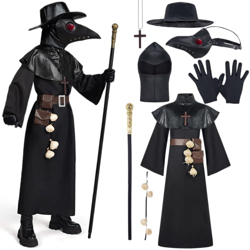 Spooktacular Creations Schwarzes Pestdoktor-Kostümset, 10-in-1-Halloweenkostüm mit Schnabelmaske und Pestdoktor-Outfit für Kinder (XX-XL) von Spooktacular Creations