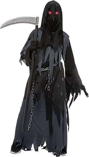 Spooktacular Creations - Sensenmann Kostüm Kinder, enthält Sensenmann Robe, Maske, Handschuhe und Metallkette, halloween kostüm sensenmann, Reaper kostüm, Karneval, Mottoparty, M (8-10 Jahre). von Spooktacular Creations