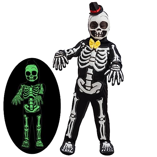 Spooktacular Creations Skelett Kostüm für Kinder, Leuchtet in der Dunklen Skelett Kostüm, Glow in the Dark Skelett Halloween Kostüme für Jungen und Mädchen(Klein 5-7 Jahre) von Spooktacular Creations