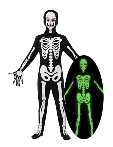 Spooktacular Creations Skelettkostüm für Kinder, Glow in the Dark Skelettbodysuit mit Maske für Jungen, Girls Halloween Dress Up, Rollenspiel, Cosplay-Party Spooktacular Creations Skelettkostüm für Kinder, Glow in the Dark Skelettbodysuit mit Maske für Jungen, Girls Halloween Dress Up, Rollenspiel, Cosplay-Party von Spooktacular Creations