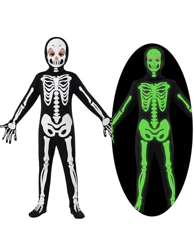 Spooktacular Creations Skelettkostüm für Kinder, Glow in the Dark Skelettbodysuit mit Maske für Jungen, Girls Halloween Dress Up, Rollenspiel, Cosplay-Party Spooktacular Creations Skelettkostüm für Kinder, Glow in the Dark Skelettbodysuit mit Maske für Jungen, Girls Halloween Dress Up, Rollenspiel, Cosplay-Party von Spooktacular Creations