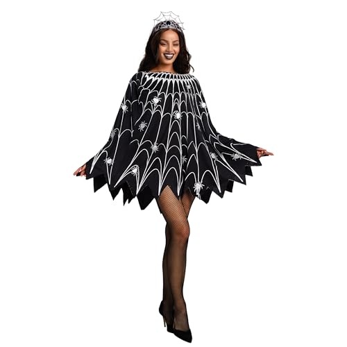 Spooktacular Creations Spinnennetz-Kleid, Poncho-Kostüme mit Glitzer und Krone für Damen, Halloween-Party (XL) von Spooktacular Creations