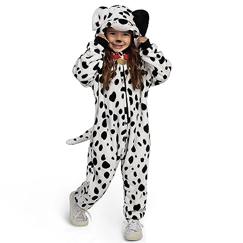 Spooktacular Creations Unisex Dalmatiner-Overall, Pyjama, Kinder-Overall mit Reißverschluss, Welpen-Kapuze, Halloween-Cosplay-Kostüm, Nachtwäsche-L von Spooktacular Creations