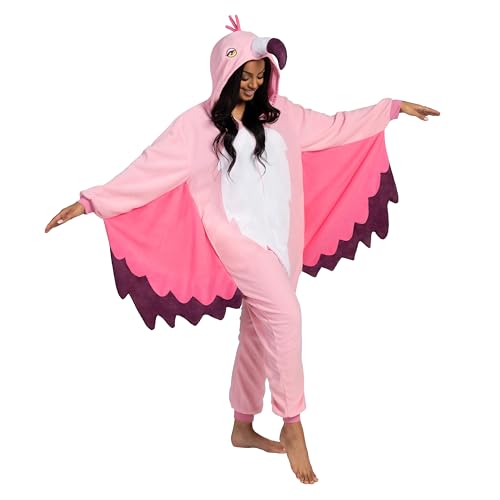 Spooktacular Creations Unisex-Plüschkostüm für Erwachsene mit Flamingo-Pyjama und Hutschwanz zum Verkleiden, Rollenspielen, Halloween-Kostüm, XL von Spooktacular Creations