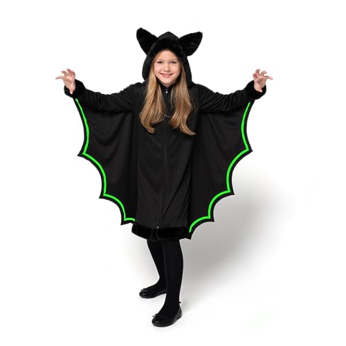 Spooktacular Creations Vampirfledermaus-Kostüm, leuchtet im Dunkeln, Mädchen-Kostüm mit schwarzen und silbernen Fledermausflügeln für Kinder, Vampirfledermaus (mittel) von Spooktacular Creations