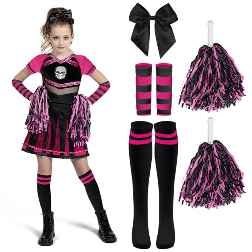 Spooktacular Creations Zombie-Halloween-Cheerleader-Kostüm, schwarzes, rosiges, gruseliges Cheerleader-Kostüm, Cheerleader-Kostüm für Mädchen, Halloween-Party, Rollenspiel, L von Spooktacular Creations