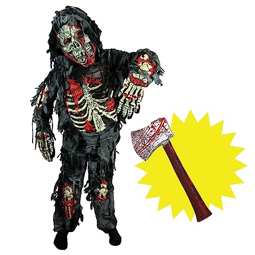 Spooktacular Creations Zombie-Deluxe-Kostüm, gruseliges Halloween-Zombie-Kostüm für Jungen, Monster-Kostüm mit Spielzeugaxt-3T (3–4 Jahre) von Spooktacular Creations