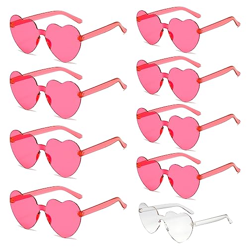 Sporgo Bride Herz Brille, 9 Stück Partybrille Herz Sonnenbrille,1 Braut + 8 Team Braut Brille,Randlose Sonnenbrille für Braut Junggesellinnenabschied Frauen Accessoires und Hochzeitsfeier (Rot B) von Sporgo