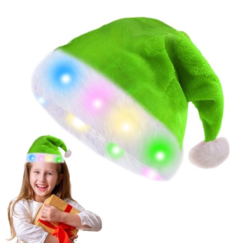 Sporgo Weihnachtsmütze: Weihnachtsmützen Weihnachtsmütze Mit LED-Lichtern Plüsch Nikolausmütze Leuchtendem, Grün Weihnachtsmützen Erwachsene Kinder Für Weihnachten Festliche Partys von Sporgo