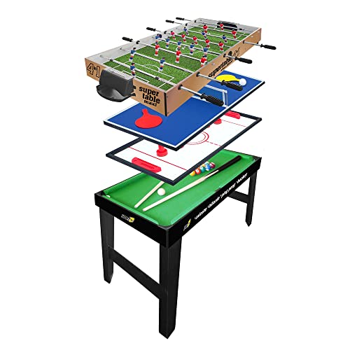 Sport1 Maxi Supertable 4-in-1 Tischfußball, Maße: 122 x 60 x 81,5 cm, Mehrzweck-Karte: Tischfußball, Tischtennis, Hockey, Billard, inklusive Zubehör, Geschenkidee von Sport One