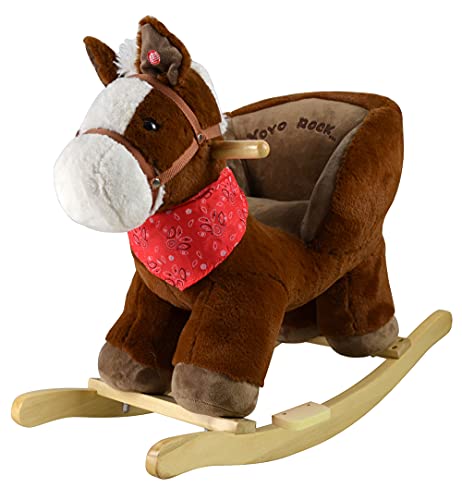 Sport1 Pony Schaukelpferd mit Sound Schaukelpferd für Kinder +10 Monate aus Plüsch und Holz Soundeffekte Kinder 68x33x50cm Komfortsitz mit integrierter Rückenlehne Braun Geschenkidee von Sport One