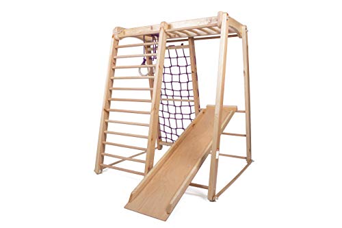 Kinder zu Hause aus Holz Spielplatz mit Rutschbahn ˝Malček-3˝ Kletternetz Ringe Kletterwand, EU-Warenlager, Zertifikat! von SportBaby