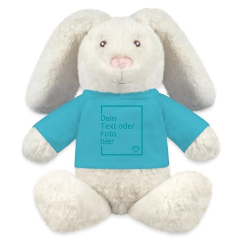 Spreadshirt Kuscheltier Hase Selbst Gestalten Mit Foto Und Text | Plüschtier Personalisiert Kuscheltier Hase, One Size, Atollblau von Spreadshirt