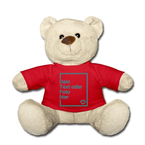 Spreadshirt Personalisierbarer Teddy Kuscheltier Selbst Gestalten mit Text und Foto Teddy, One size, Rot von Spreadshirt