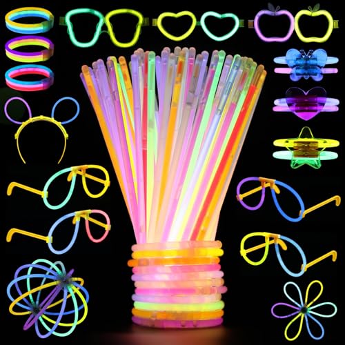 Sprifityy 341 pcs Knicklichter Party Set Leuchtstäbe,Knicklichter Kinder,100 Stück Leuchtstäbe 100 Steckverbinder,sowie Brillen und Accessoires in verschiedenen Formen,für Party Deko,Neuem Kreisel von Sprifityy