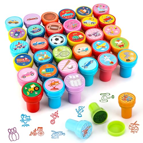 Sprifityy 36 Stück Stempel Kinder,Cartoon Auto Stempelset,Selbstfärbende Stempel für Kinder,Geschenktütenfüller,für KinderPartyFavor,Geburtstagsgeschenk,Classroom Prizes von Sprifityy