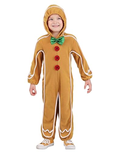 Lebkuchen-Kostüme für Damen und Herren, Halloween, Weihnachten, Pyjama, mit Kapuze, Reißverschluss, Pyjama, Overall, Rollenspiel, Cosplay, Nachtwäsche (Bing-Kind, 3–4 Jahre) von Springcmy