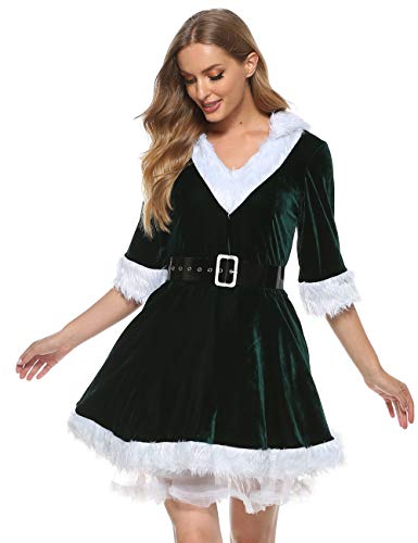 Springcmy Damen-Kostüm, Weihnachtsmann-Kostüm, Samt, mit Kapuze, Cosplay-Kleid von Springcmy