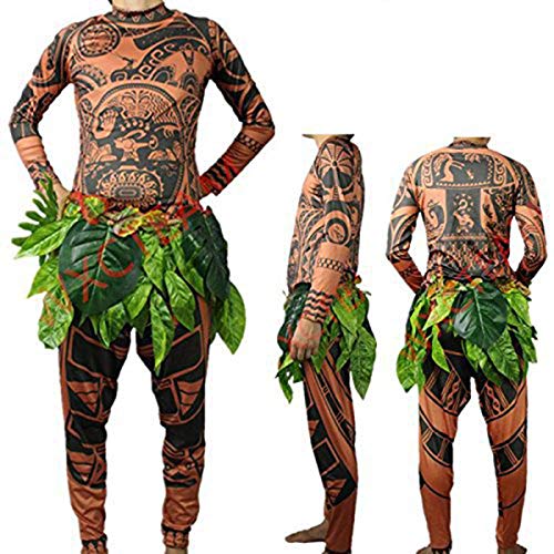 Springcmy Family Mens Kid Moana Maui Tattoo T-Shirt/Hose mit Blattrock Halloween Erwachsene Cosplay Kostüm, Brown Baby, 5-6 Jahre von Springcmy