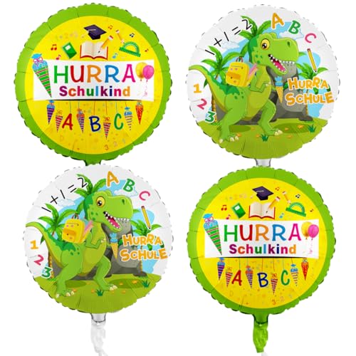 4 Schulanfang Folienballon, Einschulung Junge Deko, Dinosaurier HURRA SCHULE Helium Ballon, ABC Schuleinführung Folien ballons, , Schulkind Folien Luftballon, Schulstart Schule Ballon for child von Sprinlot