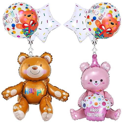 6 Stück Geburtstag Bär Folienballon, XXL Aluminium Folie Bär Ballon, Bären-FöRmige Luftballons, Bär Happy Birthday Helium Ballons zum Tier Thematische Geburtstag Party Baby Shower Jungen Mädchen Deko von Sprinlot