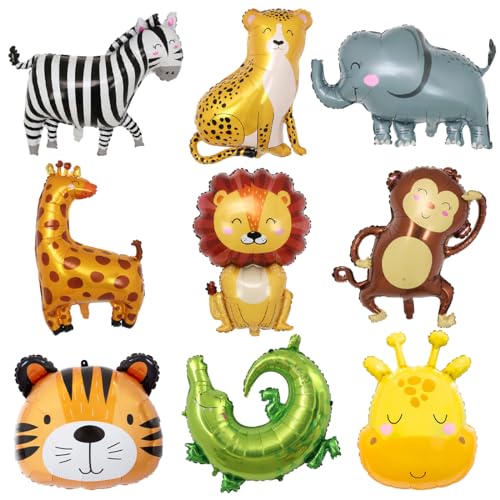 9 Stück Folienballon Tiere, XXL Löwe Tiger Elefant Luftballon, Waldtiere Giraffe Helium Ballons, Dschungel Krokodil Zebra Affe Safari Riesenballon, Waldtiere Ballons für Kinder Geburtstag Party Deko 9 Stück Folienballon Tiere, XXL Löwe Tiger Elefant Luftballon, Waldtiere Giraffe Helium Ballons, Dschungel Krokodil Zebra Affe Safari Riesenballon, Waldtiere Ballons für Kinder Geburtstag Party Deko von Sprinlot