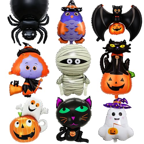 9 Stück Halloween Folienballon, XXL Kürbis Schwarze Katze Hexe Geist Luftballon, Fledermaus Eulen Riesenballon, Giant Halloween Party Helium Ballon für Kinder Geburtstag Dekorationen Zubehör Geschenk 9 Stück Halloween Folienballon, XXL Kürbis Schwarze Katze Hexe Geist Luftballon, Fledermaus Eulen Riesenballon, Giant Halloween Party Helium Ballon für Kinder Geburtstag Dekorationen Zubehör Geschenk von Sprinlot