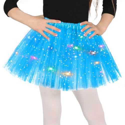 Blau TüllDeko Mädchen, Sterne Pailletten Tanzkleid, Dehnbaren MiniDeko Mit LED Lichter, 30cm kleine Mädchen Tütü Deko BallettDeko für Fasching Halloween Karneval, Ballett Dress für 3-8 Jahre Kinder von Sprinlot