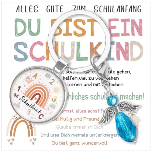 Einschulung Mädchen Geschenk, Schutzengel Schultüte Schlüsselanhänger, Blau Schulkind Schultüte Füllung, Schulanfang Glücksbringer Geschenke, 2024 Erster Schultag Mutmacher plus Grußkarte Kinder von Sprinlot