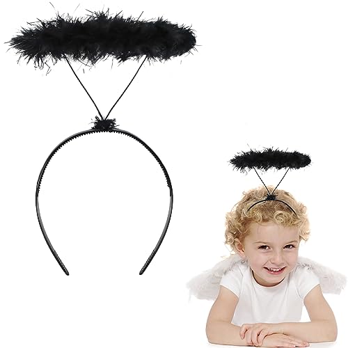 Sprinlot Haarreif Heiligenschein, Haarreif für Engel Schwarz, Engel Kopfschmuck Schwarz, Haarreif Halloween Fasching Karneval Party, Accessoire als Ergänzung zum Engel Kostüm von Sprinlot