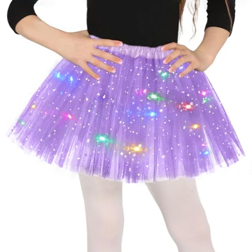 Lila TüllDeko Mädchen, Sterne Pailletten Tanzkleid, Dehnbaren MiniDeko Mit LED Lichter, 30cm kleine Mädchen Tütü Deko BallettDeko für Fasching Halloween Karneval, Ballett Dress für 3-8 Jahre Kinder von Sprinlot