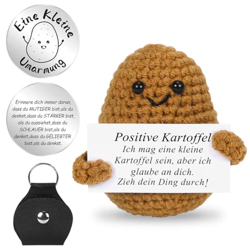 Pocket Hug Positive Kartoffel, Positive Potato Glücksbringer, Kreative Strickwolle Kartoffel Puppe mit Positiver Energiekarte, Mutmacher Glücksbringer Prüfung Geschenk für Beste Freund Kollegen A28-1 von Sprinlot