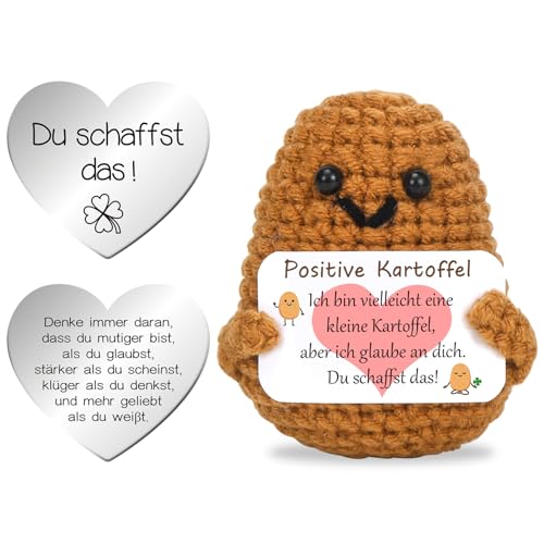 Pocket Hug Positive Kartoffel, Positive Potato Herzform Glücksbringer, Kreative Strickwolle Kartoffel Puppe mit Positiver Energiekarte, Mutmacher Glücksbringer Prüfung Geschenk für Freund Kollegen von Sprinlot