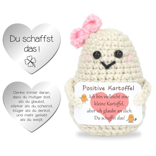 Pocket Hug Positive Kartoffel, Positive Potato Herzform Glücksbringer, Kreative Strickwolle Kartoffel Puppe mit Positiver Energiekarte, Mutmacher Glücksbringer Prüfung Geschenk für Freund Fraue A21-4 von Sprinlot