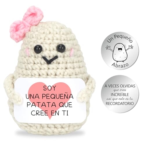 Positive Kartoffel, Positive Kartoffel auf Spanisch mit motivierender Botschaft, Rosa Mini-Puppe, Geschenkidee für Familie, Freunde, Paare, Kinder, gestrickt-23 von Sprinlot